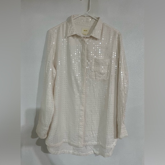 Maeve anthropology sequin ivory, long sleeve shirt size M NWOT - Picture 1 of 4